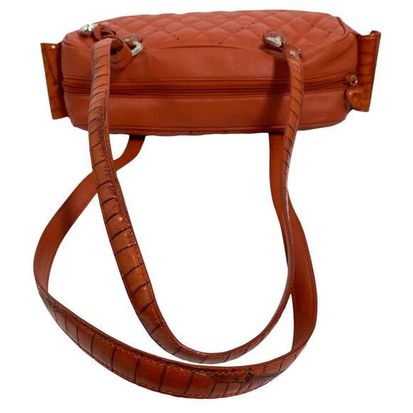 BRIGHTON Orange Leather Puffy Quilted Handbag Side Pockets, Wallet, Dustbag EUC - Picture 13 of 16